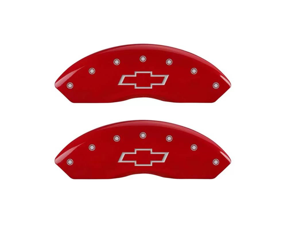 MGP Caliper Covers Front Set of 2: Red finish, Silver Bowtie Chevrolet Tahoe 1997-2000 - 14212FBOWRD