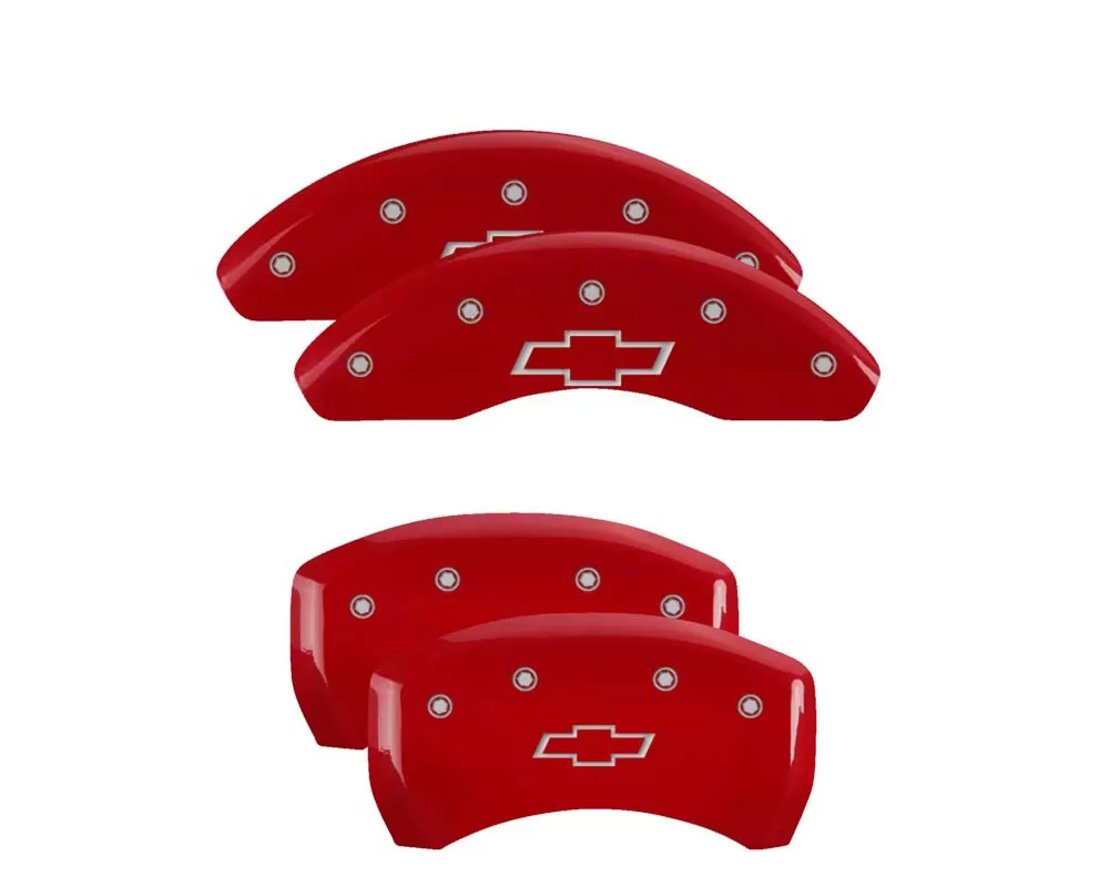 MGP Caliper Covers Set of 4: Red finish, Silver Bowtie Chevrolet - 14224SBOWRD