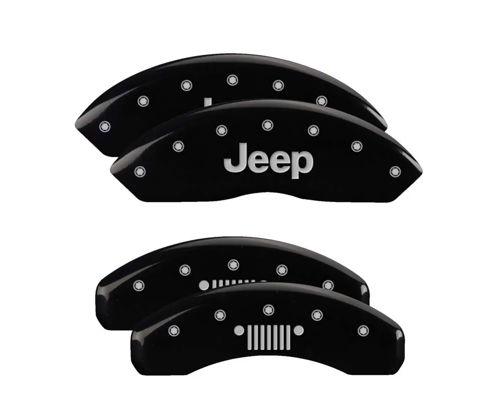 MGP Caliper Covers Set of 4: Black finish, Silver JEEP / JEEP Grill Logo Jeep - 42007SJPLBK