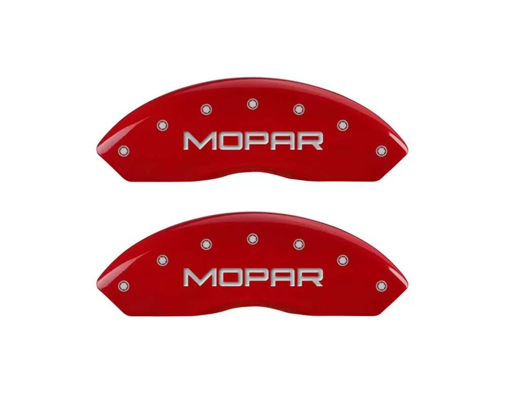 MGP Caliper Covers Front Set of 2: Red finish, Silver MOPAR Jeep Wrangler 1997-2006 - 42009FMOPRD