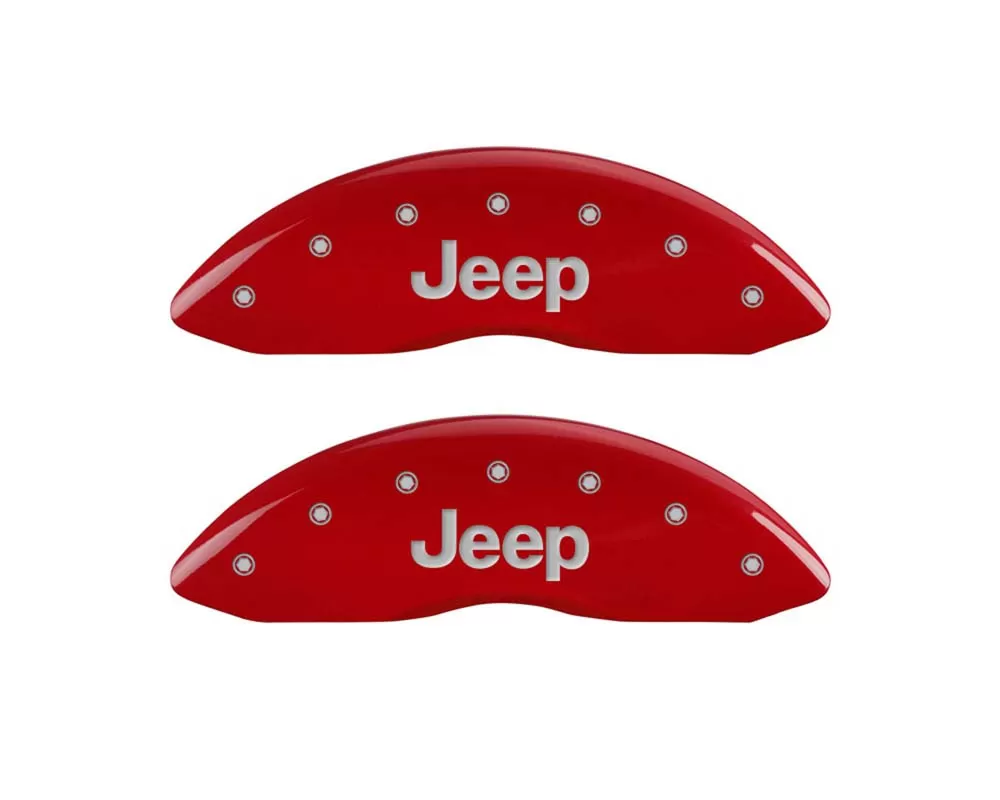 MGP Caliper Covers Front Set of 2: Red finish, Silver JEEP Jeep - 42011FJEPRD