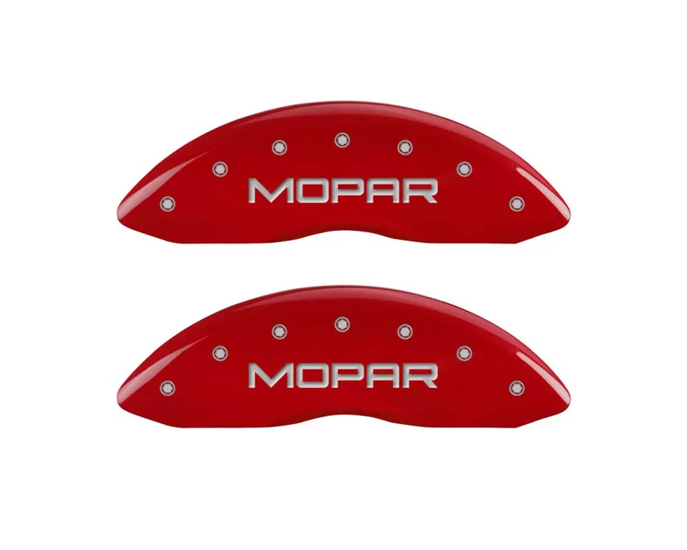MGP Caliper Covers Front Set of 2: Red finish, Silver MOPAR Jeep - 42011FMOPRD