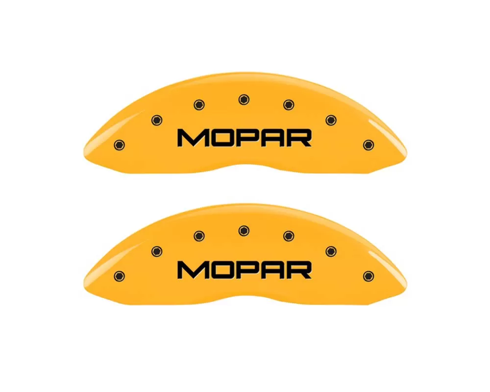 MGP Caliper Covers Front Set of 2: Yellow finish, Black MOPAR Jeep - 42011FMOPYL