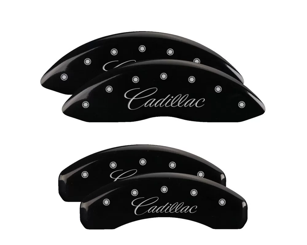 MGP Caliper Covers Front & Rear Brake Caliper Covers w/ Cadillac (Cursive) Engraving (35029S) Cadillac Escalade 2021-2022 - 35029SCADBK