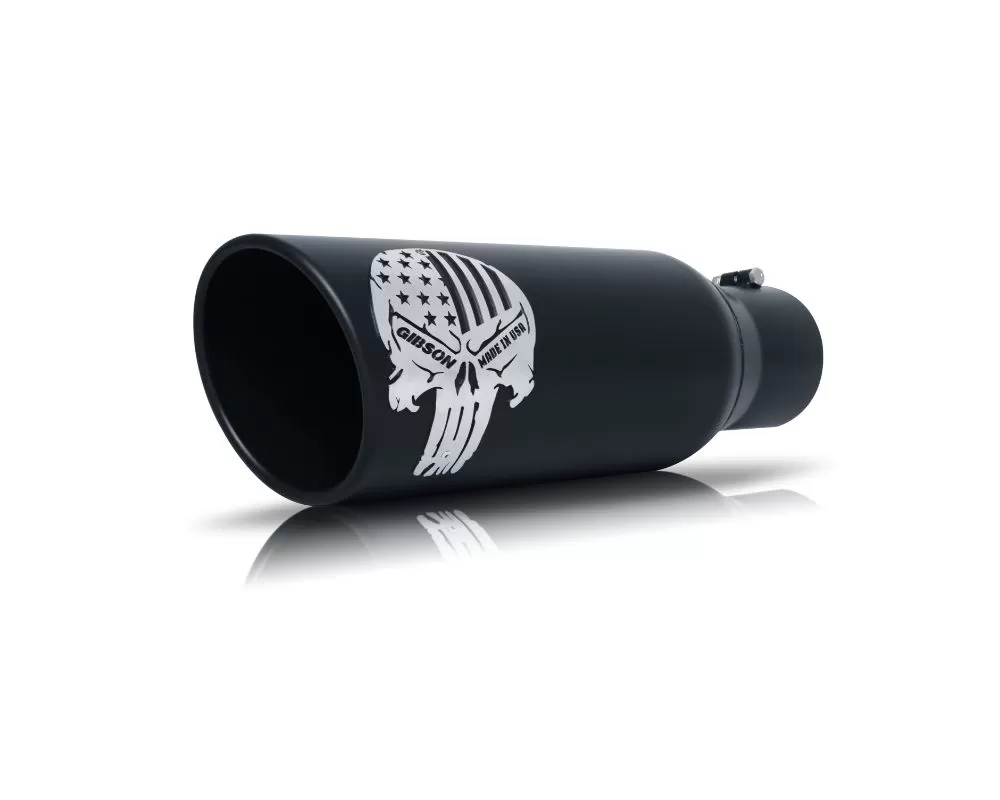 Gibson Performance 4" Inlet x 5" Outlet Black Ceramic Patriot Skull Rolled Edge Angle Exhaust Tip - 76-1001
