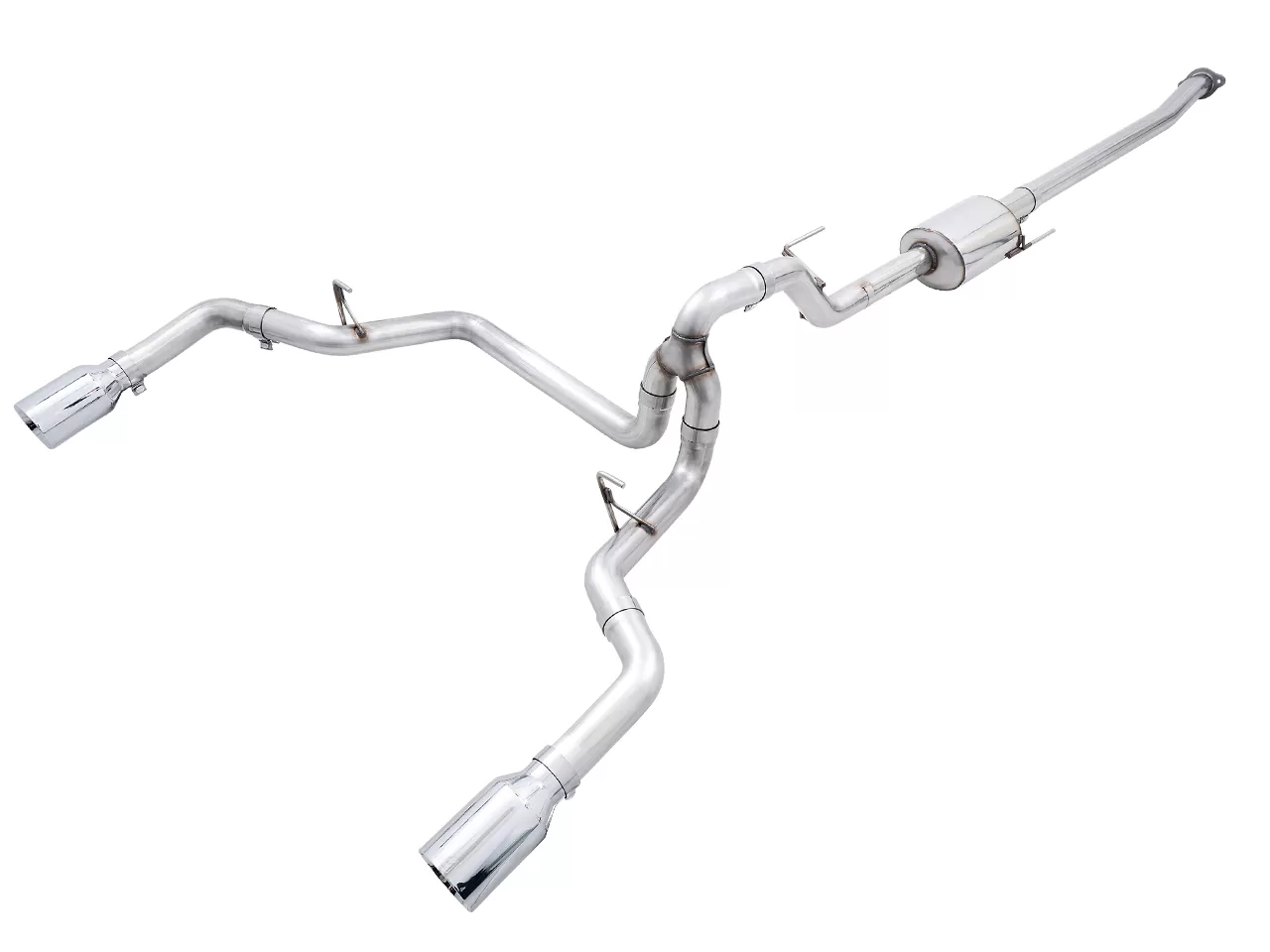 AWE 0FG Dual Split Rear Exhaust for '21+ Ford F-150 - 5" Chrome Silver Tips Ford F-150 King Ranch|Lariat|Limited|Platinum|XL|XLT 2021-2023 - 3015-32105