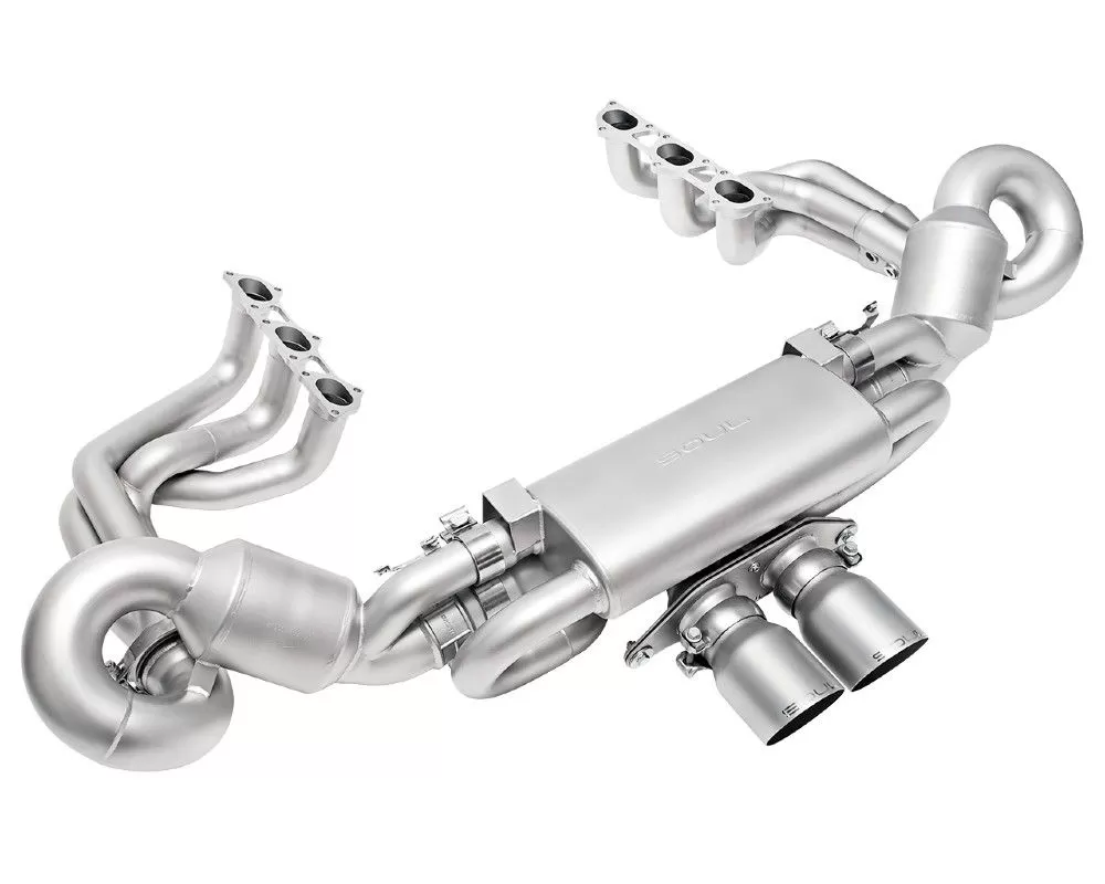 Soul Catted Valved Exhaust Package w/ 4" Straight Cut Brushed Tips Porsche 992 GT3 2022+ - POR.992GT3.VPKGS.SWT4BR