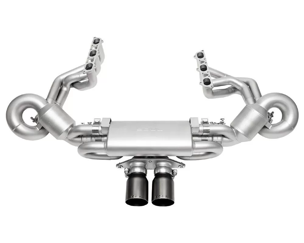 Soul Catted Valved Exhaust Package w/ 4" Straight Cut Satin Black Tips Porsche 992 GT3 2022+ - POR.992GT3.VPKGS.SWT4B