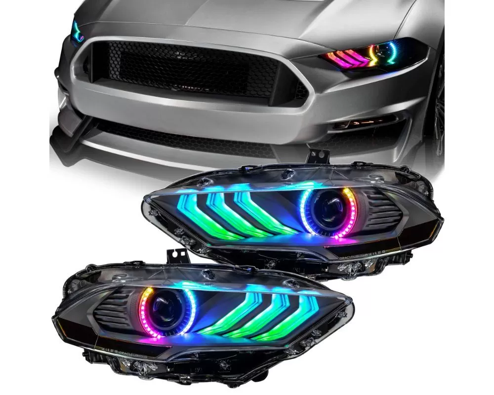 ORACLE Lighting "Black Series" Dynamic ColorSHIFT LED Headlights w/ Sequential Turn Signal Ford Mustang 2018-2023 - 8204-332