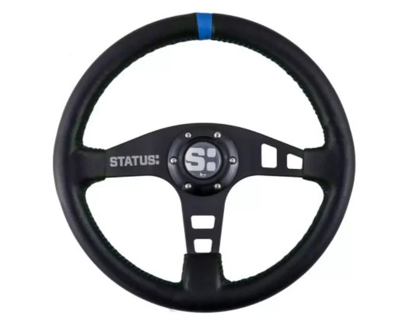 Status Racing Blue Flat Leather Steering Wheel - SRG211