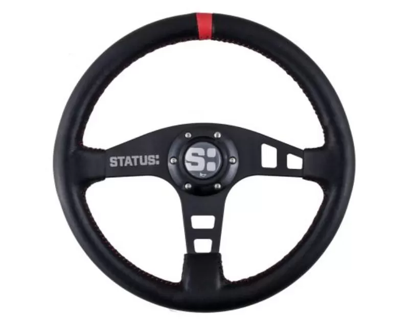 Status Racing Red Flat Leather Steering Wheel - SRG213
