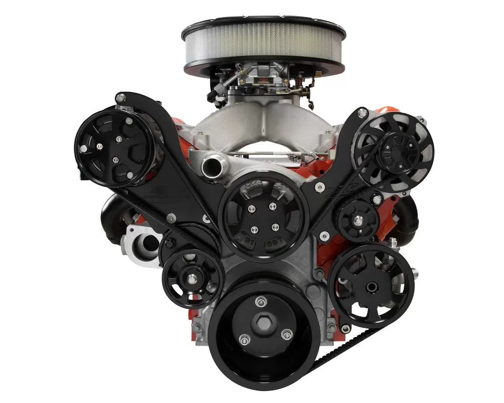 Billet Specialties Black Anodized Tru Trac Serpentine System w/ Power Steering & A/C Natural Finish Alternator & COMP Top Mount LS Chevrolet - BLK13450NA