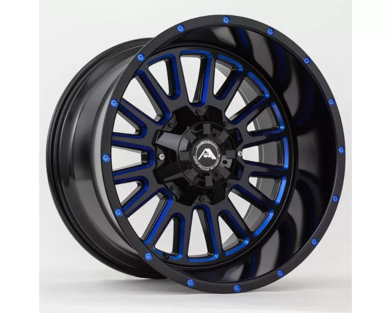 American Off-Road A105 20x12 5x5.5 -44mm Black Milled Spoke Blue Tint Wheel - A10520A2xxx-44BMI-539Blue