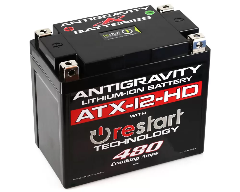 Antigravity 480 Cranking Amps ATX12 Heavy-Duty Lithium Battery w/Re-Start - AG-ATX12-HD-RS