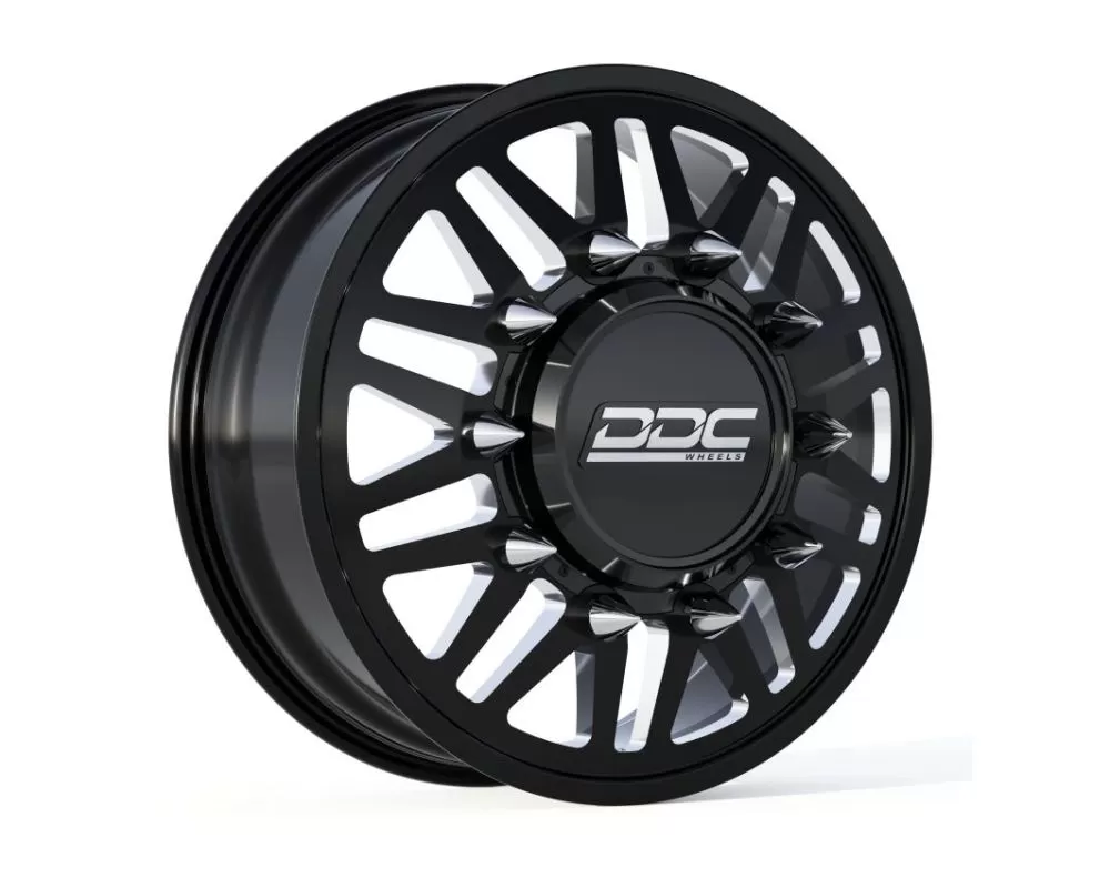 DDC Wheels Aftermath Dually Wheel Set 22x8.25 10x225 Black Milled Ford F-450 | Ram 4500 2005-2022 - 01BM-225-28-12