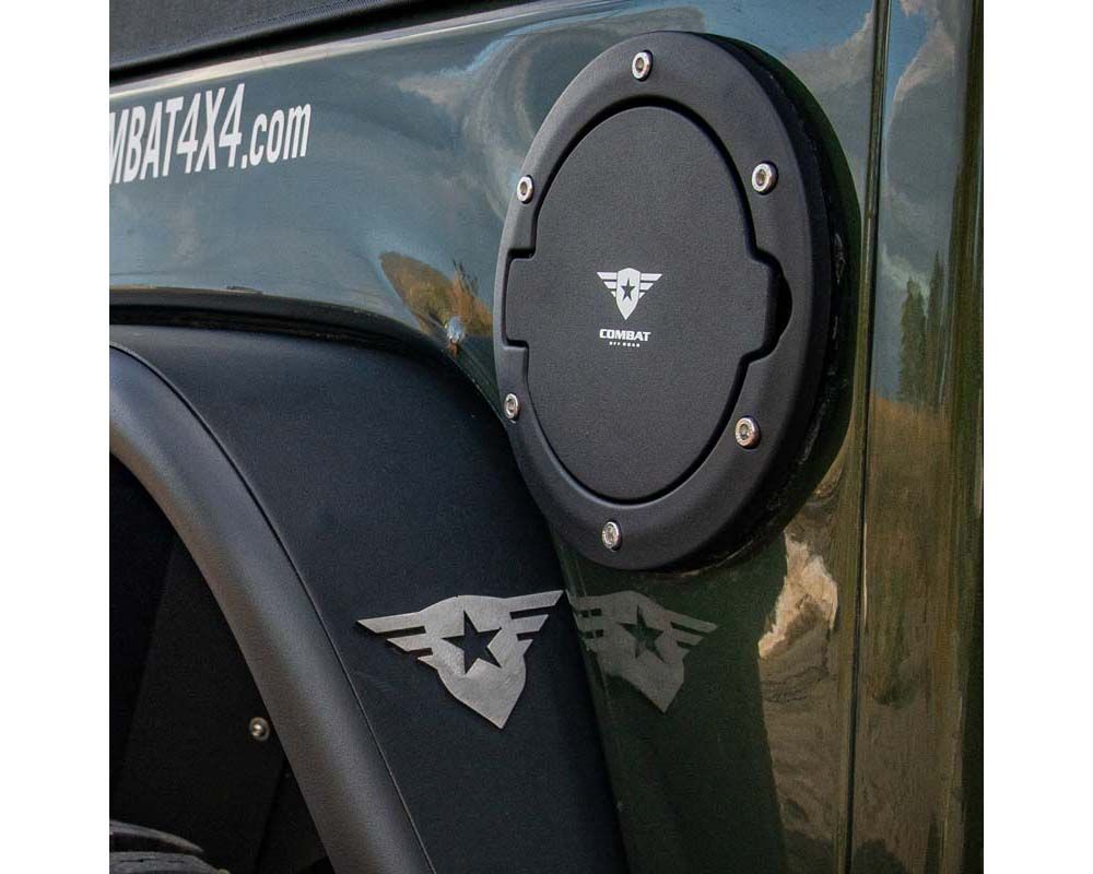 Combat Off Road Fuel Door Black Satin Finish Laser Etched Logo Jeep Wrangler 2007-2018 - 15-1070