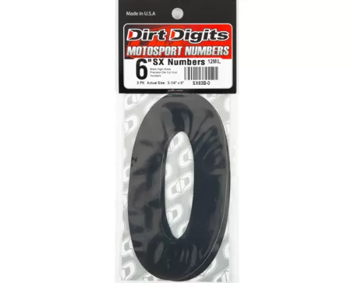 Dirt Digits 6" Number "0" Black Super X Digits Competition Stick-on Numbers (3/Pk) - SX63B-0