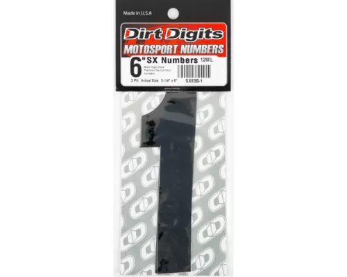 Dirt Digits 6" Number "1" Black Super X Digits Competition Stick-on Numbers (3/Pk) - SX63B-1