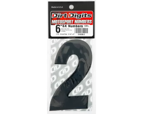 Dirt Digits 6" Number "2" Black Super X Digits Competition Stick-on Numbers (3/Pk) - SX63B-2
