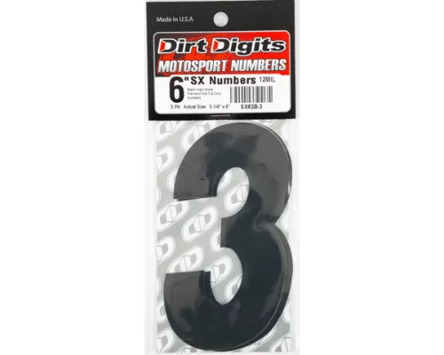 Dirt Digits 6" Number "3" Black Super X Digits Competition Stick-on Numbers (3/Pk) - SX63B-3