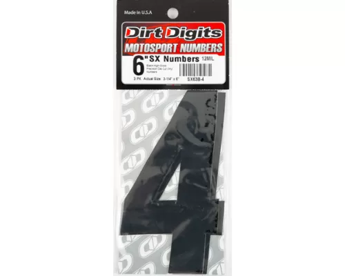 Dirt Digits 6" Number "4" Black Super X Digits Competition Stick-on Numbers (3/Pk) - SX63B-4