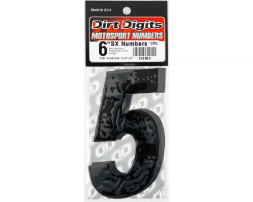 Dirt Digits 6" Number "5" Black Super X Digits Competition Stick-on Numbers (3/Pk) - SX63B-5