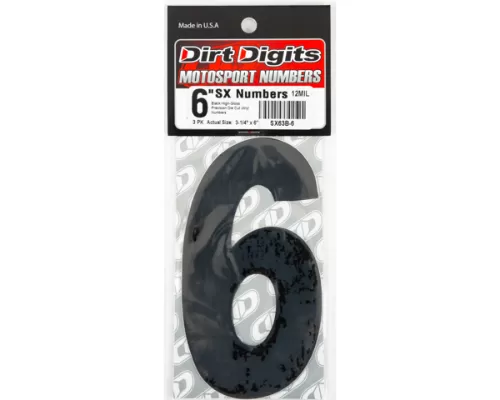 Dirt Digits 6" Number "6" Black Super X Digits Competition Stick-on Numbers (3/Pk) - SX63B-6