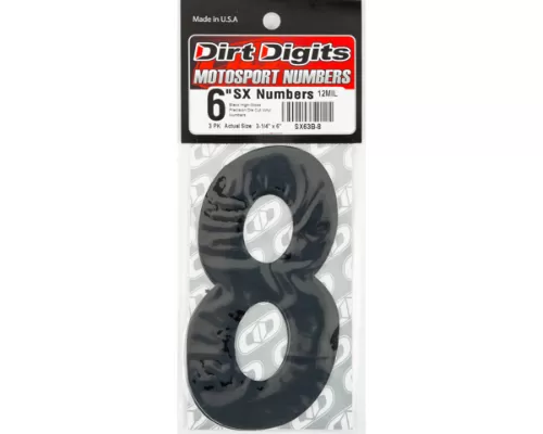 Dirt Digits 6" Number "8" Black Super X Digits Competition Stick-on Numbers (3/Pk) - SX63B-8
