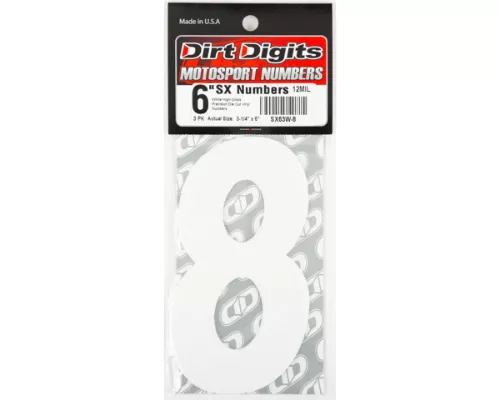 Dirt Digits 6" Number "8" White Super X Digits Competition Stick-on Numbers (3/Pk) - SX63W-8