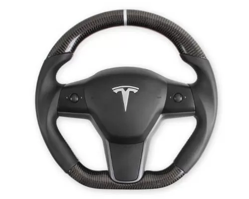 REKUDO Carbon Fiber w/ Leather Grips Steering Wheel Tesla Model 3 | Model Y 2017-2021 - RK950-01