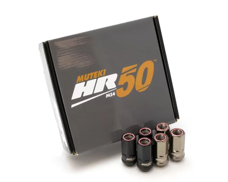 Muteki HR50 M14xP1.5 Black Chrome w/ Red Ring Open End Lug Nut Kit - HR5007BR