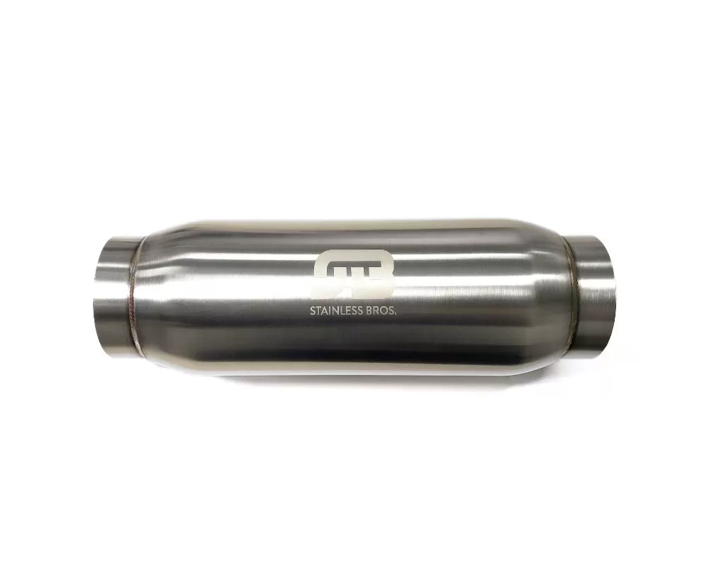 Stainless Bros 2.5" SS304 Inlet/Outlet Bullet Resonator 3.5" Round Body x 12" Length - 615-06336-0113