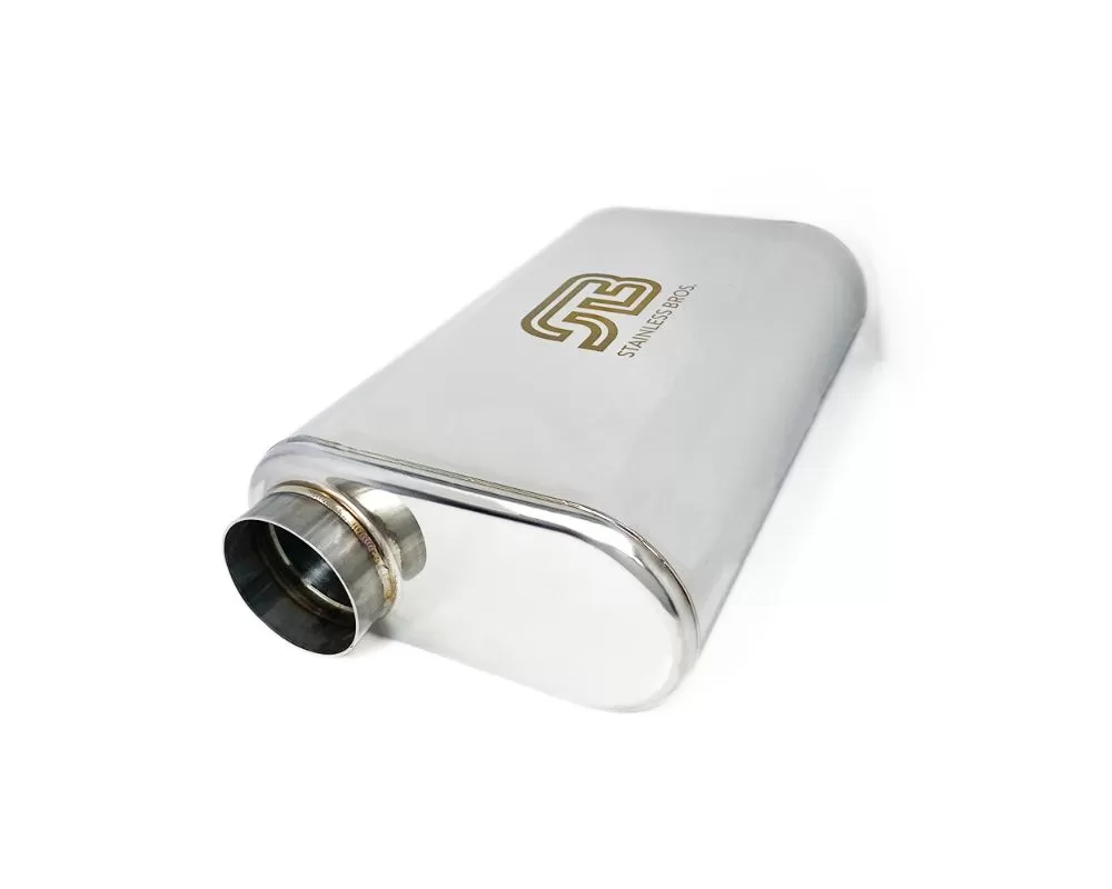 Stainless Bros 2.5" SS304 Thin Oval Muffler 17" OAL (Offset/Offset) - Polished - 616-06323-0230