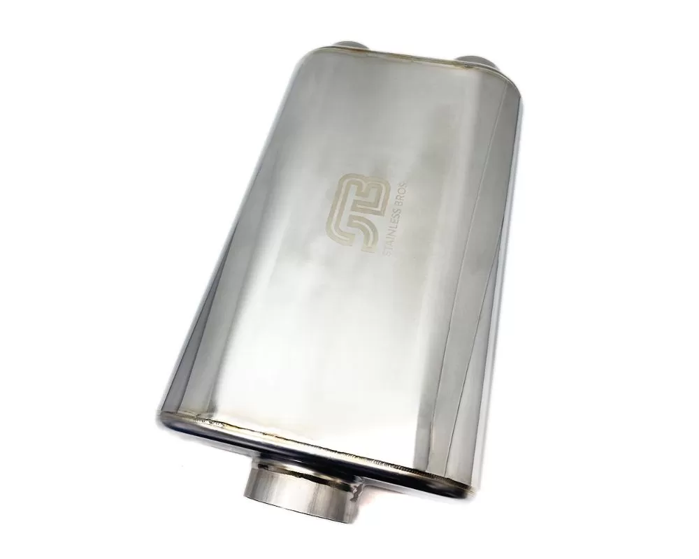 Stainless Bros 3" Center In / 2.5" Dual Out SS304 Thin Oval Muffler 17" OAL - Polished - 616-07623-2220