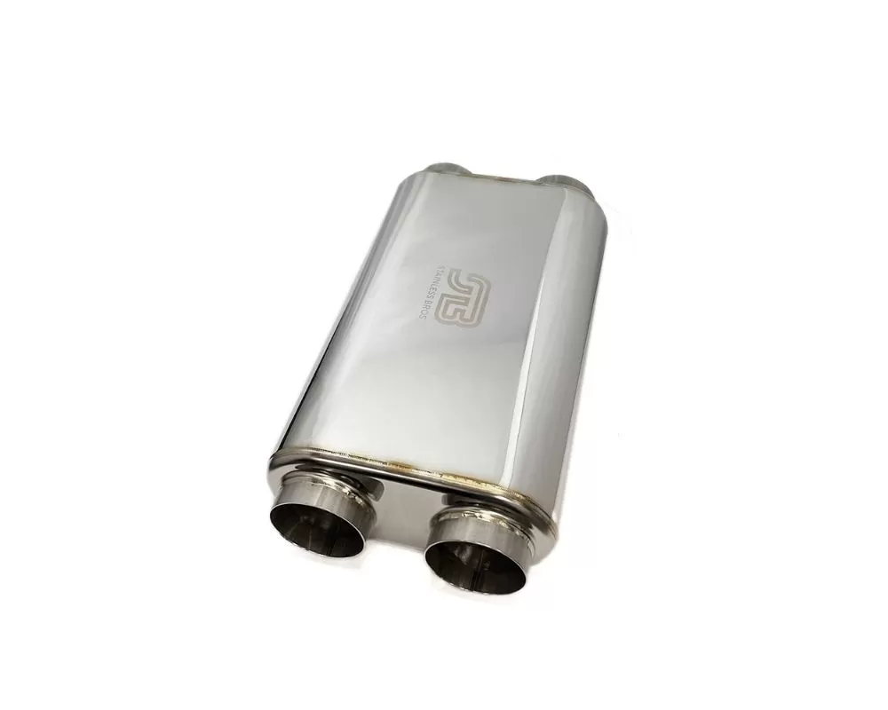 Stainless Bros 3" Dual/Dual SS304 Dual Thin Oval Muffler 17" OAL - Polished - 616-07623-2250