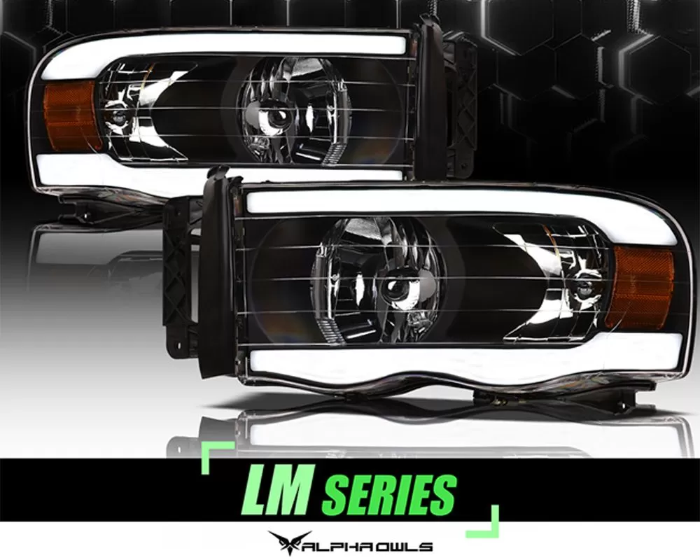 Alpha Owls LM Series Headlights (Crystal Headlights Black housing w/ LumenX Light Bar) Dodge Ram 1500 | 2500 | 3500 2002-2005 - 8707630