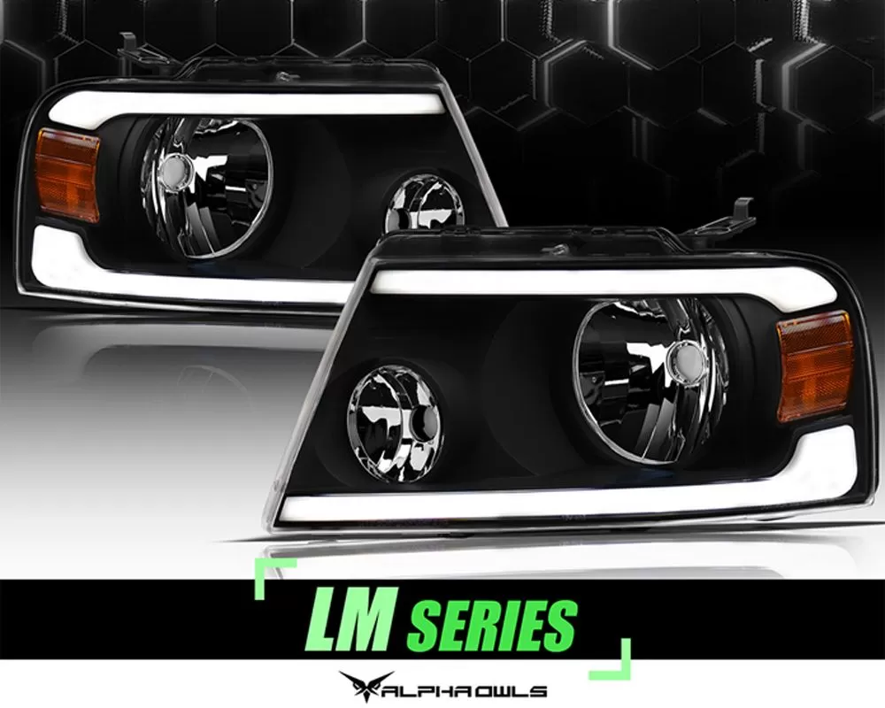 Alpha Owls LM Series Headlights (Crystal Headlights Black housing w/ LumenX Light Bar) Ford F-150 | Lincoln Mark-LT 2004-2008 - 8708880