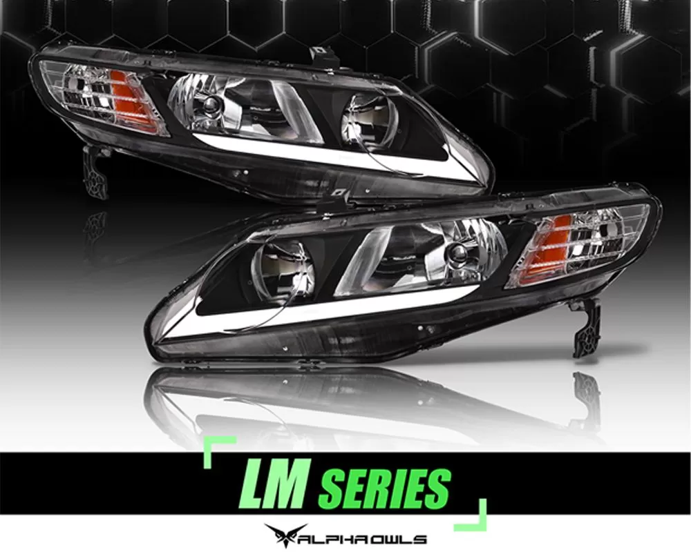 Alpha Owls LM Series Headlights (Crystal Headlights Black housing w/ LumenX Light Bar) Honda Civic 4DR 2006-2011 - 8709498