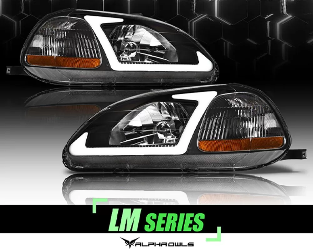 Alpha Owls LM Series Headlights (Crystal Headlights Black housing w/ LumenX Light Bar) Honda Civic 1996-1998 - 8709504