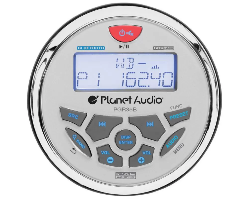 Planet Audio Round Marine Radio 3.5" Diameter Bluetooth Rear Aux Input Am/Fm Rear Charging Usb - PGR35B