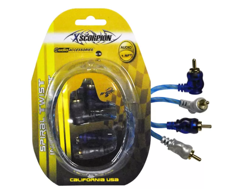 Xscorpion Rca Cable 1.5' Right Angle Blue/Platinum Twisted - STP1.5