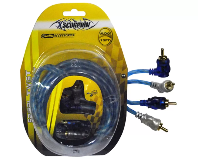 Xscorpion Rca Cable 15' Right Angle Blue/Platinum Twisted - STP15