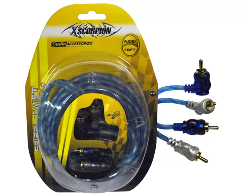 Xscorpion Rca Cable 18' Right Angle Blue/Platinum Twisted - STP18