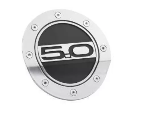 Drake Comp Series Silver Fuel Door w/ Matte Black Accents & 5.0 Logo Ford Mustang 2015+ - FR3Z-6640526-5S