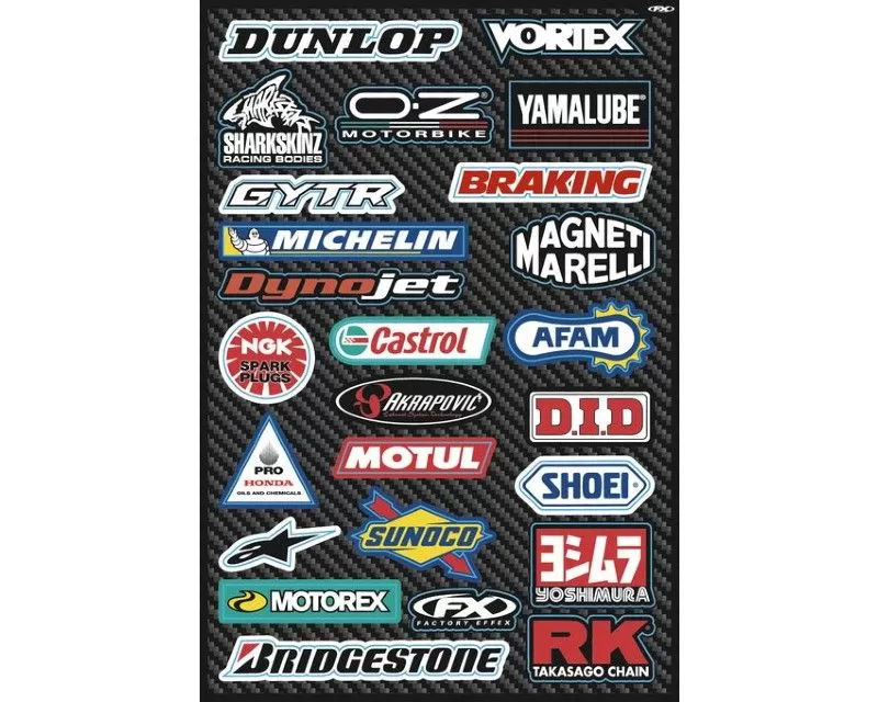 Factory Effex 12"x19" Sponsor Sticker Sheet Sport Bike - 15-68800