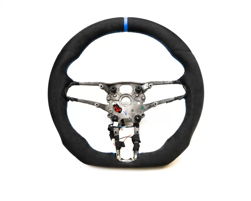 Porsche 992 | Taycan OEM Upgraded Steering Wheel Alcantara Blue Stripe and Stitching - VR-992-TAY-STRWHL-BALC