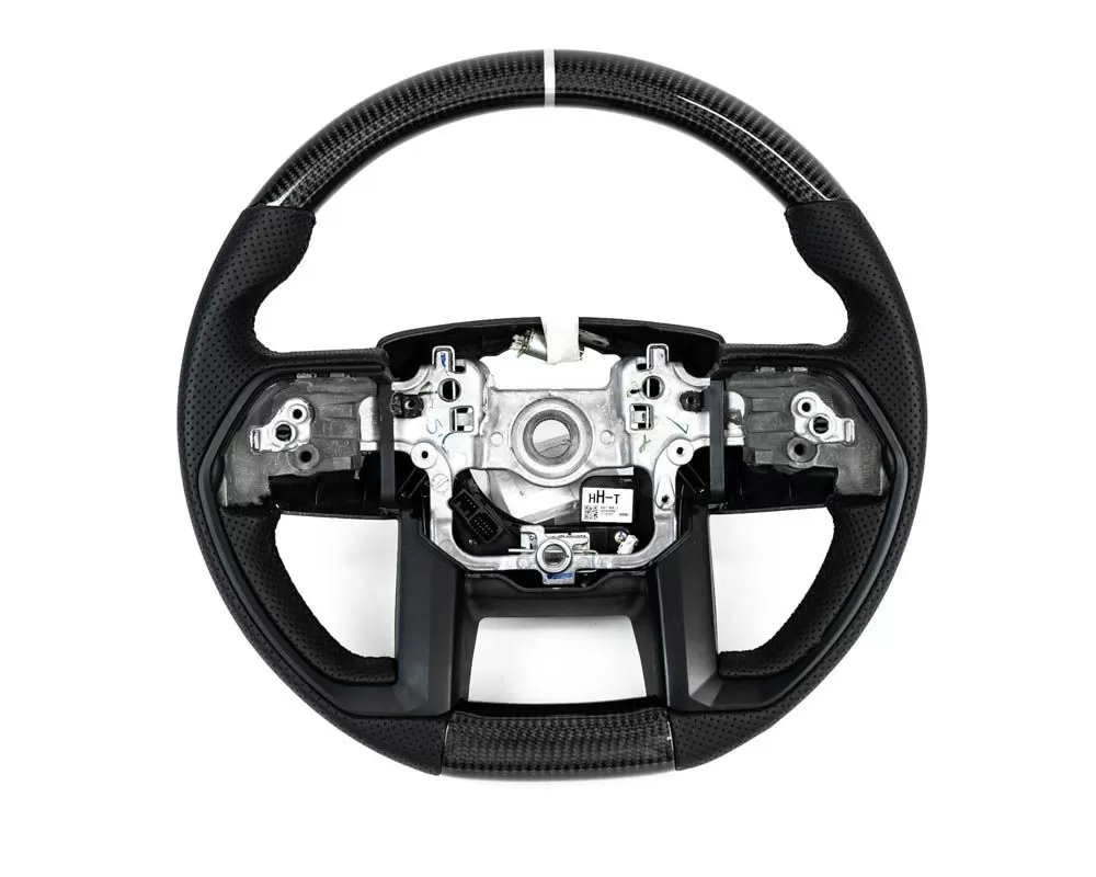 Toyota Tundra 2022-2023 OEM Upgraded Steering Wheel Carbon Fiber, Preforated Leather Grips, Silver 12 Oclock Stripe - VR-TOY-TUN-STRWHL-CFSILV