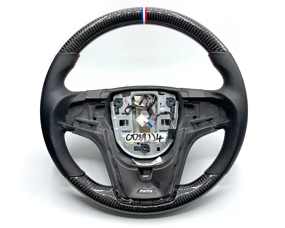 Chevrolet Camaro OEM Upgraded Steering Wheel 2012-2015 Carbon Fiber, USA Stripe, Red Stitch - VR-CAMRO1-STRWHL-CFRWB