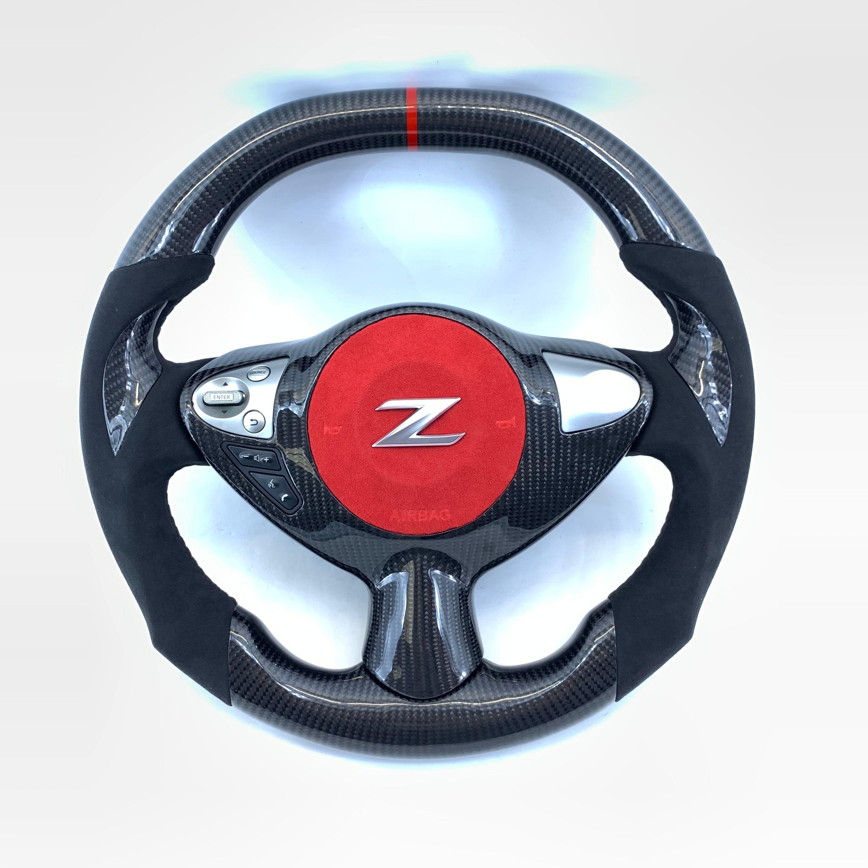 Nissan 370Z Z34 | Juke OEM Upgraded Carbon Fiber with Alacantara Steering Wheel and Airbag Cover - VR-Z34-STR-WHL-CL