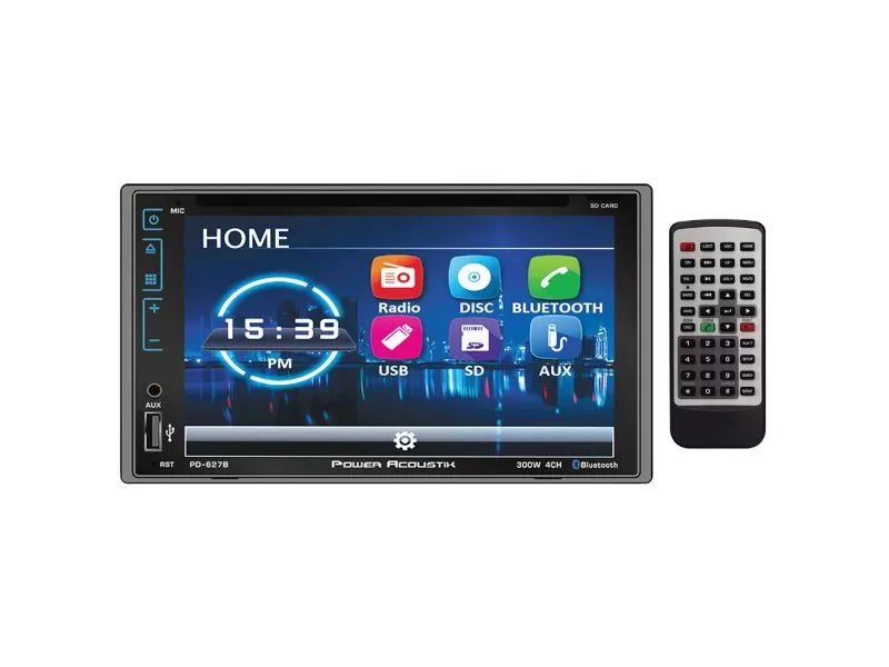Power Acoustik 6.2" Double DIN Detachable Face Touchscreen DVD Receiver with Bluetooth, USB/SD Inputs and Remote - PD627B
